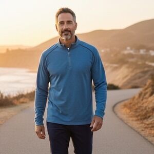 Tasc Performance Mens Blue Bamboo Organic Cotton Quarter Zip Pullover M SN 18.02